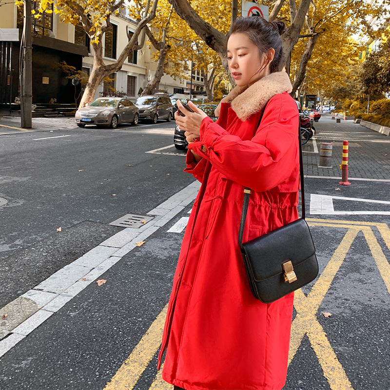 2023年棉服女中长过膝韩版宽松加绒加厚风衣派克服工装学生外套冬