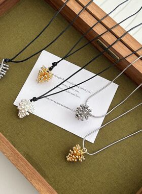 韩国博主同款松果吊坠项链女可调节小众设计高级感百搭毛衣链配饰