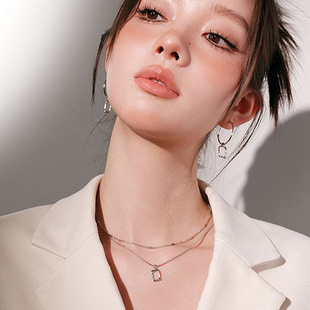 亚马逊跨境专供项链爆款高级mini艺术框双层百搭锁骨链配饰毛衣链
