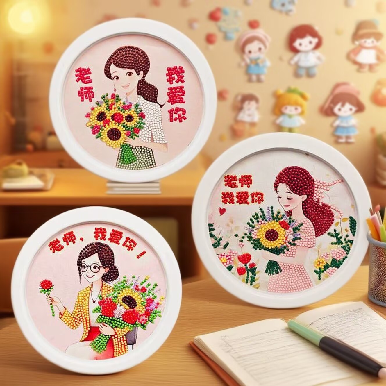 教师节新款钻石贴画儿童手工diy粘贴画材料钻石画送老师精美礼物