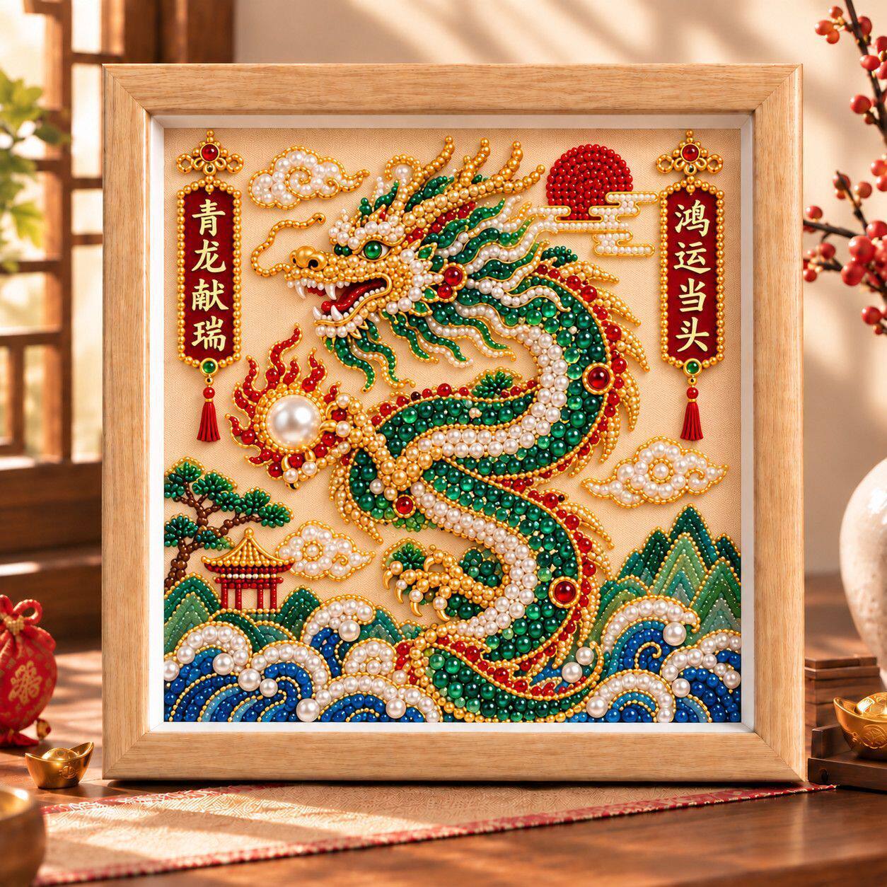 醒狮龙珍珠画羊年钻石粘贴画儿童