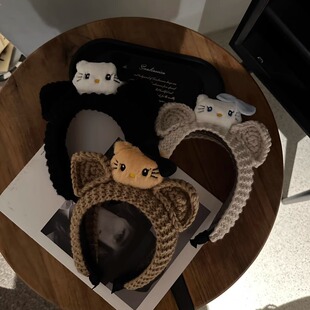 可爱卡通小猫发箍针织简约秋冬时尚高颅顶百搭2025新款洗脸头箍