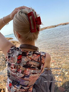 2026新年红色简约高级抓夹个性 百搭气质后脑勺盘发鲨鱼夹发饰