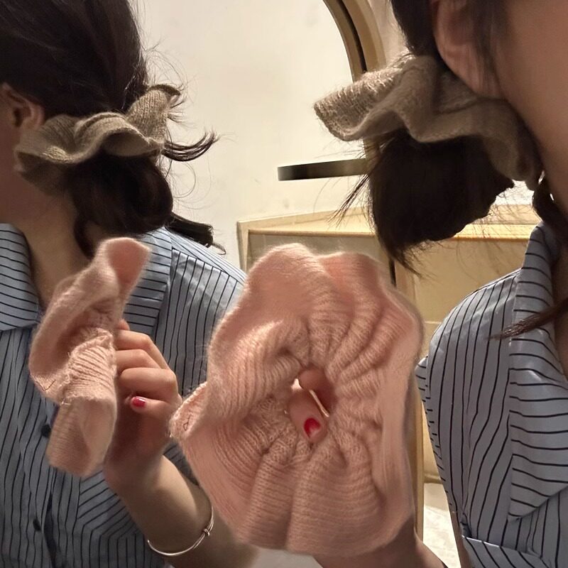 秋冬新款针织毛线大肠发圈甜美女扎头发皮筋糖果色头圈ins发饰