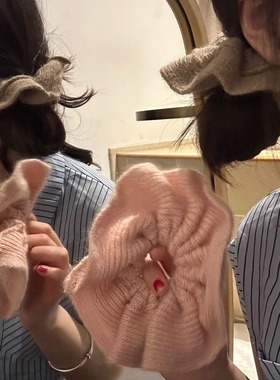 秋冬新款针织毛线大肠发圈甜美女扎头发皮筋糖果色头圈ins发饰