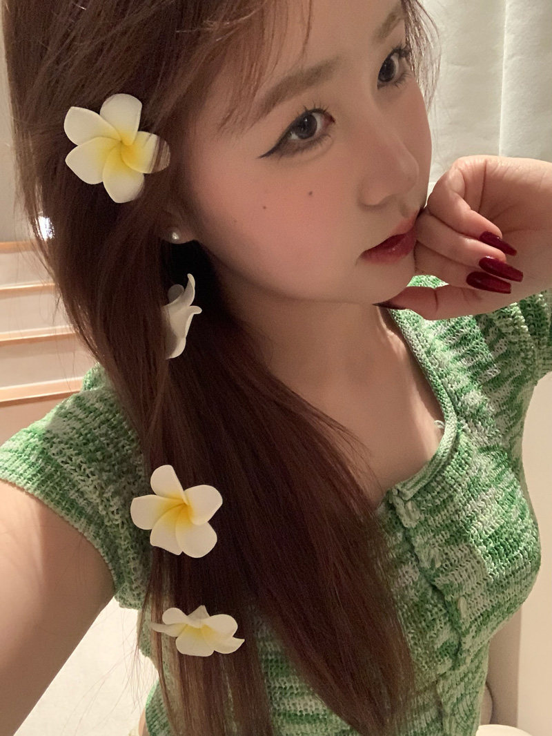 赵露思同款鸡蛋花海边拍照花朵发夹清新甜美侧边碎发鸭嘴夹发饰