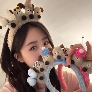 小狗家族洗脸头箍可爱蝴蝶结搞怪敷面膜防滑发箍高弹力不勒头发饰