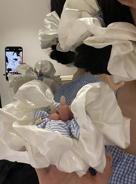 元气满满芭蕾风奶油缎面蓝色条纹大肠发圈女百搭发绳扎头发橡皮筋