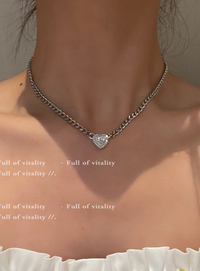 韩国ins轻奢小众设计锁骨bm高级感百搭一颗爱心水钻锆石项链颈链
