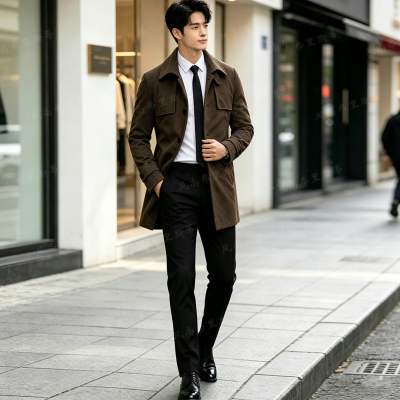 2026新款秋冬男款男装大衣潮男韩版修身毛呢大衣男式外套风衣L601