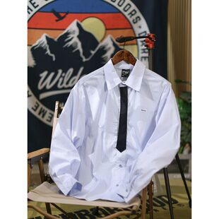 假装 衬衫 有领带 潮牌趣味长袖 男休闲宽松中性风翻领衬衣 秋季