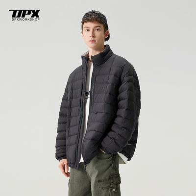 大码立领龟背排骨羽绒服男款冬季美式绣花宽松轻薄保暖外套男