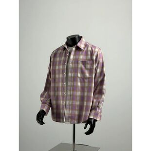 男春季 衬衫 格纹百搭衬衣宽松休闲外套潮 潮牌紫色格子翻领长袖 美式