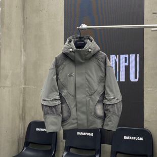 潮 加厚牛仔羽绒服男款白鸭绒短款外套连帽工装痞帅拼接冬刺绣909