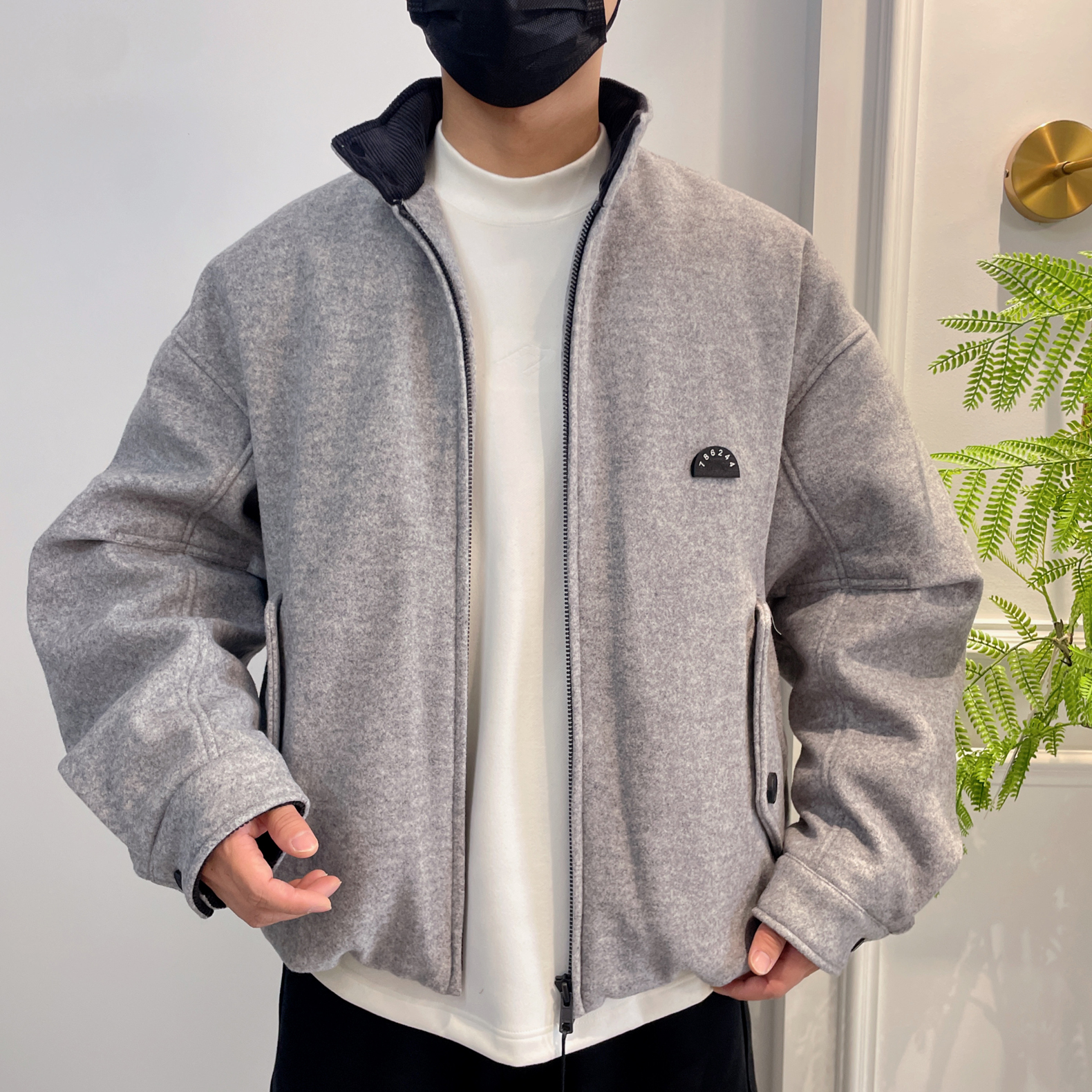 易麦25冬季男士时尚羊毛休闲百搭立领90白鹅绒羽绒服加厚外套夹克