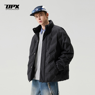 立体压花90白鸭绒立领羽绒服男款冬季美式大码轻薄保暖外套男