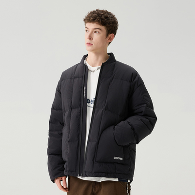 90白鸭绒棒球领羽绒服男款冬季美式大码字母绣花宽松加厚外套