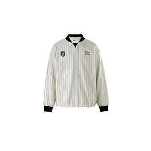 T恤男宽松情侣上衣潮 潮牌撞色条纹V领运动长袖 春秋新款 美式