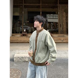 春秋季 盘扣立领夹克男生春秋季 新款 复古撞色宽松休 新中式