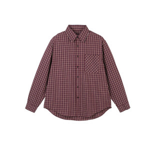 男潮宽松2026新款 衬衫 通勤叠穿衬衣 复古暗红格纹长袖 潮牌美式
