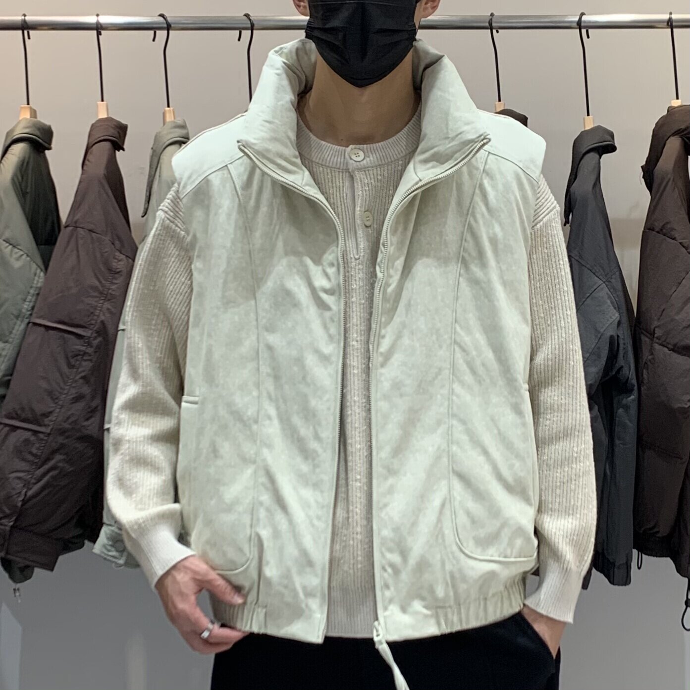 方辰式-冬季男士立领羽绒马甲百搭潮流美式时尚工装设计感羽绒服