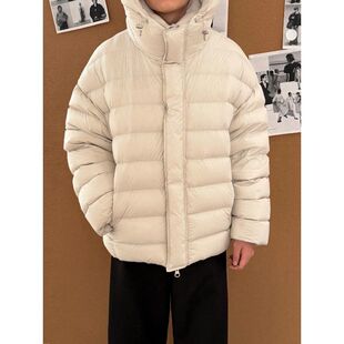 高充绒量90白鹅绒短款连帽排骨羽绒服男女冬季加厚保暖外套