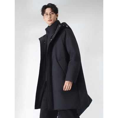 90羽绒服男中长款加厚2025冬季新款高端休闲连帽风衣高充绒量外套