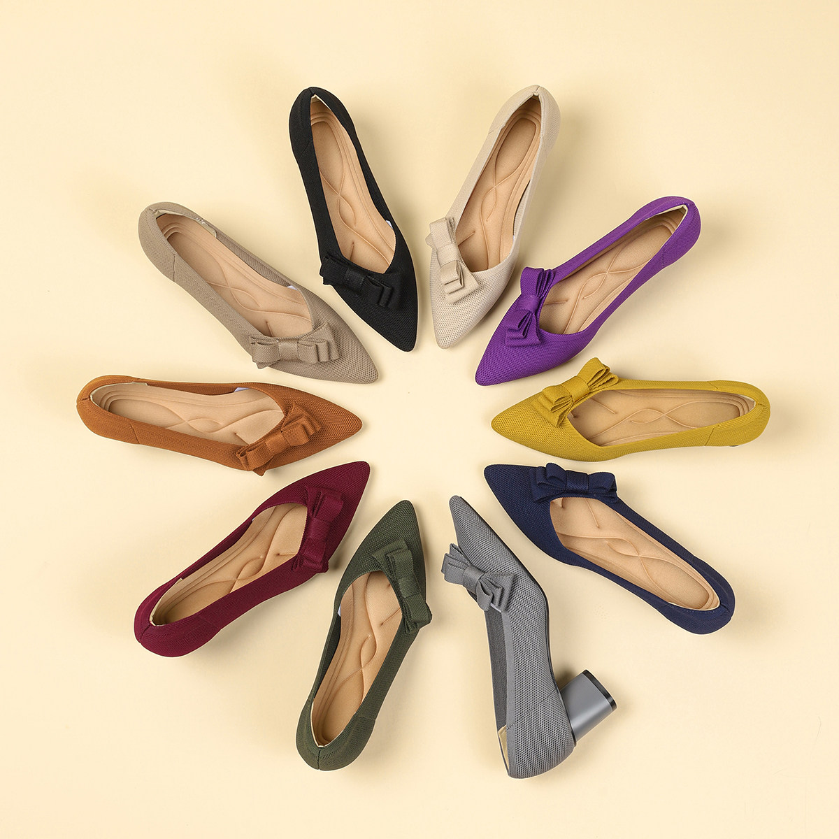 王妃鞋蝴蝶结2025春夏新款飞编针织中高圆跟蛋卷女士软底透气单鞋