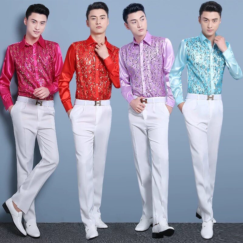男士大合唱演出衬衫裤子套装闪闪亮片舞台衬衣晚会歌舞蹈表演男装图片
