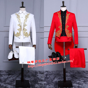 大合唱指挥服歌手舞蹈演出服大红黑白色燕尾服西装主持人礼服男装