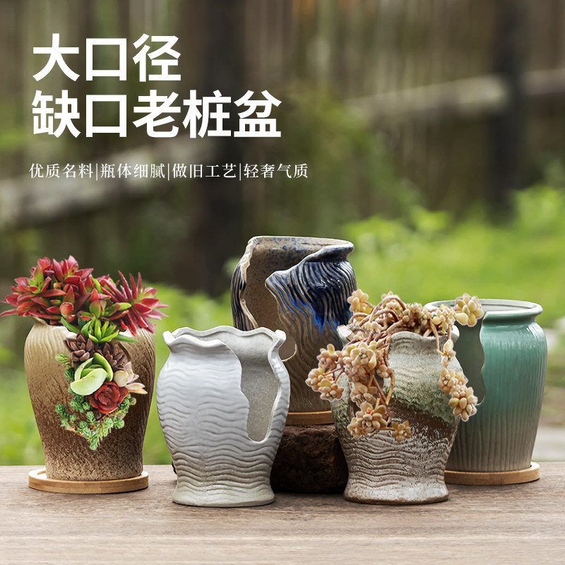 创意窑变多肉花盆大口径陶瓷肉肉老桩绿植高款家用阳台盆栽专用盆