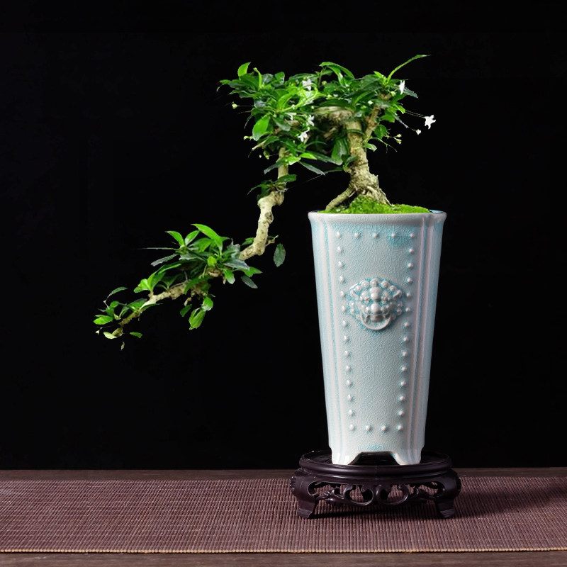 创意飘枝花盆陶瓷透气大口径高款带托家居高脚兽头盆景盆装饰摆件