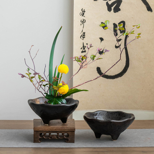 中式剑山插花器皿花盆陶瓷花器复古大小口径水养绿植盆桌面摆件