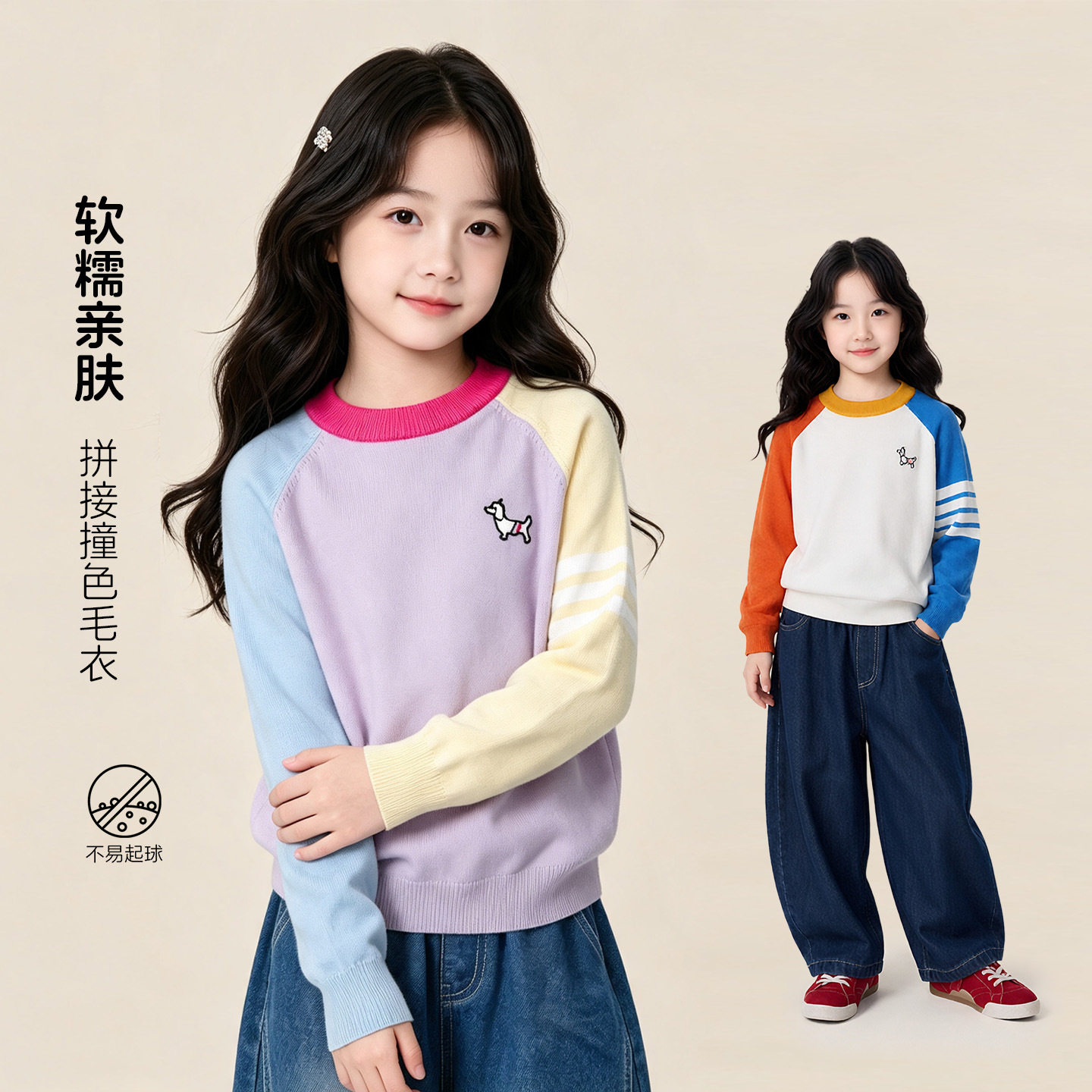 图图小象童装女童毛衣针织衫2026秋冬装新款儿童插肩袖超好看上衣