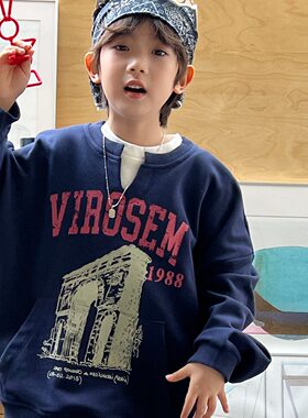 儿童假两件V领复古卫衣男女童T恤
