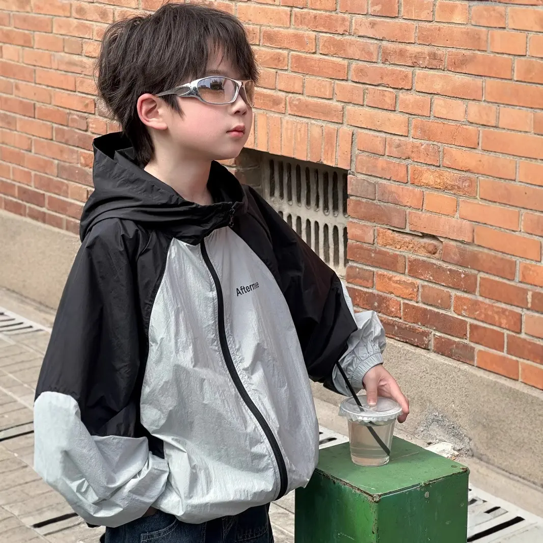 兒童拼色連帽防曬衣外套防曬服薄