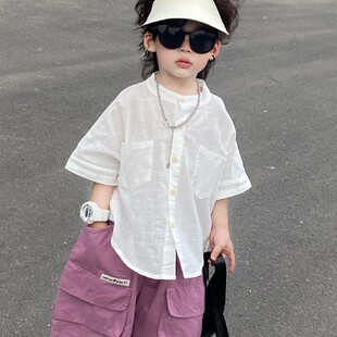貌貌妈家夏天穿的衬衫2026男童薄衬衫麻纱柔软宝宝短袖衬衣透气潮