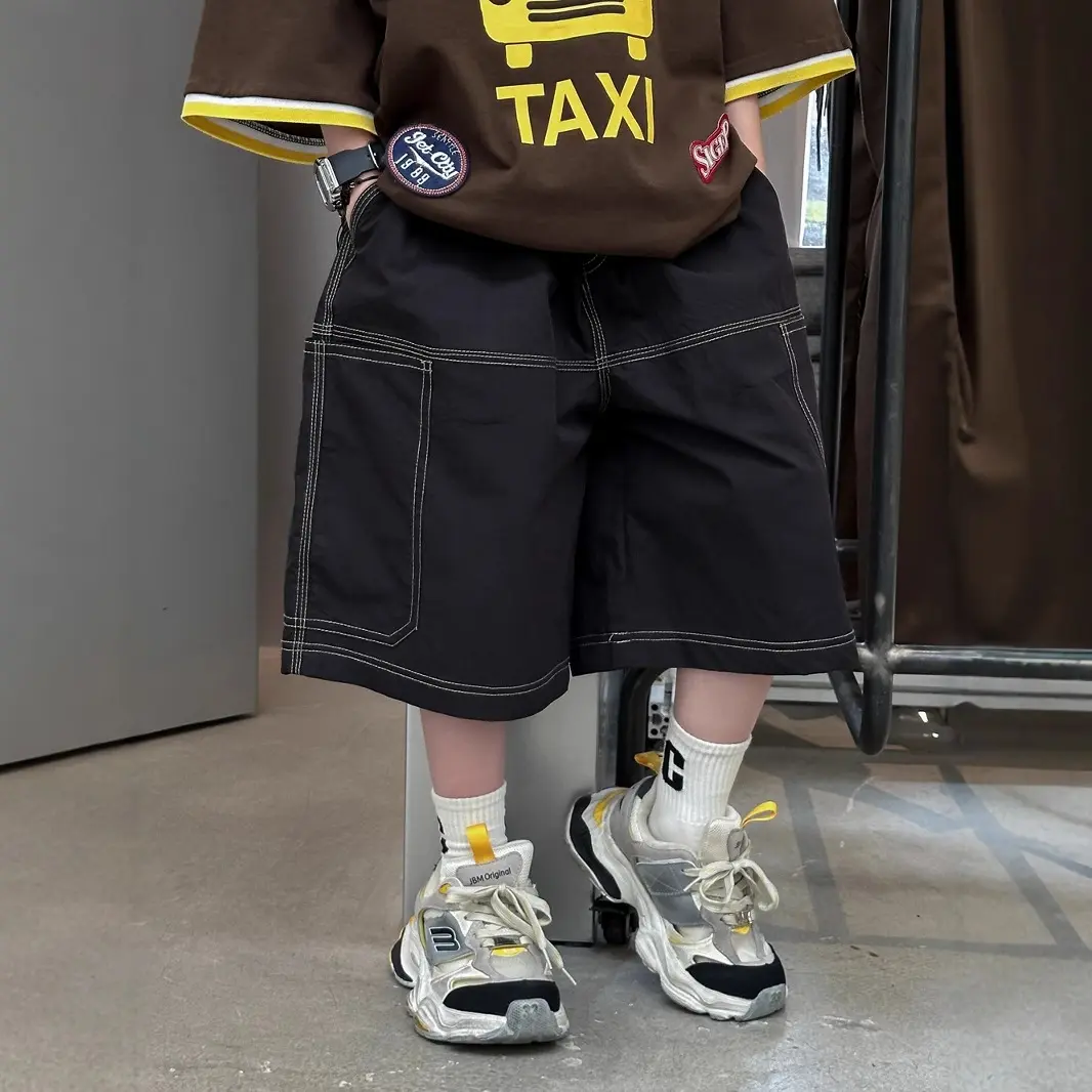 貌貌妈家2025夏季新款儿童撞色明线工装中裤男女童短裤五分裤薄