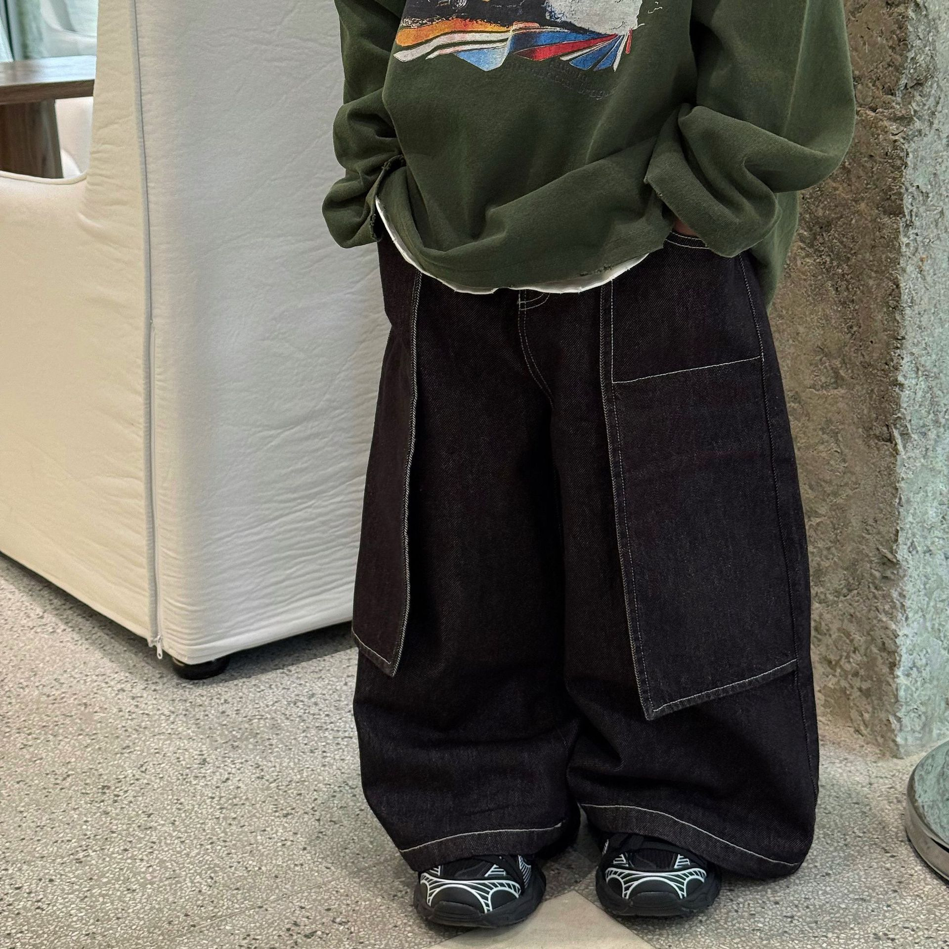 儿童韩版明线设计感牛仔裤长裤