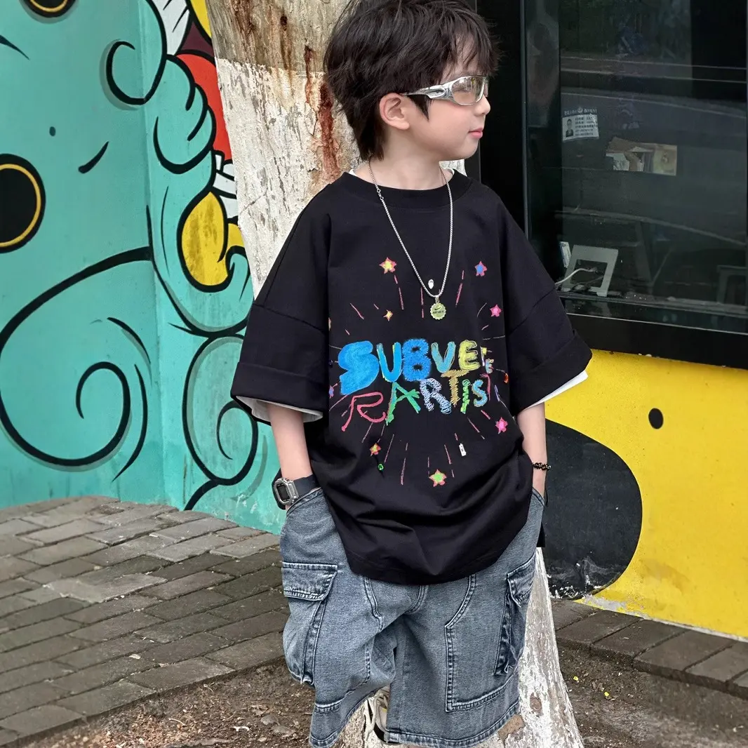 儿童星星短袖T恤纯棉开叉上衣潮