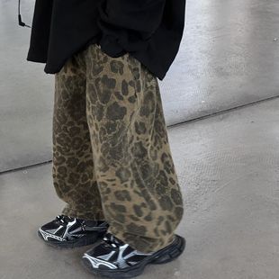儿童长裤 貌貌妈家2025春季 男女童豹纹复古牛仔裤 韩版 洋气炸街 新款