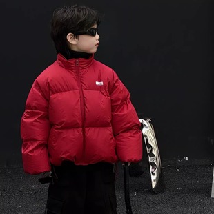 貌貌妈家韩版男女童高级四色细闪保暖羽绒衣儿童新年红色羽绒服潮