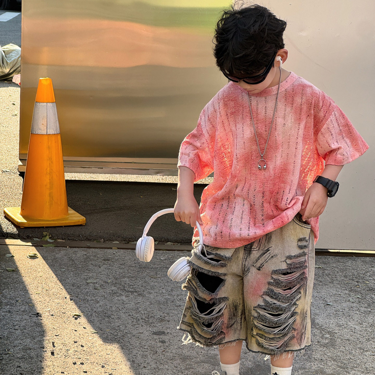 貌貌妈家韩版童装2026夏季新款男女童轧染做旧短T恤儿童短袖上衣