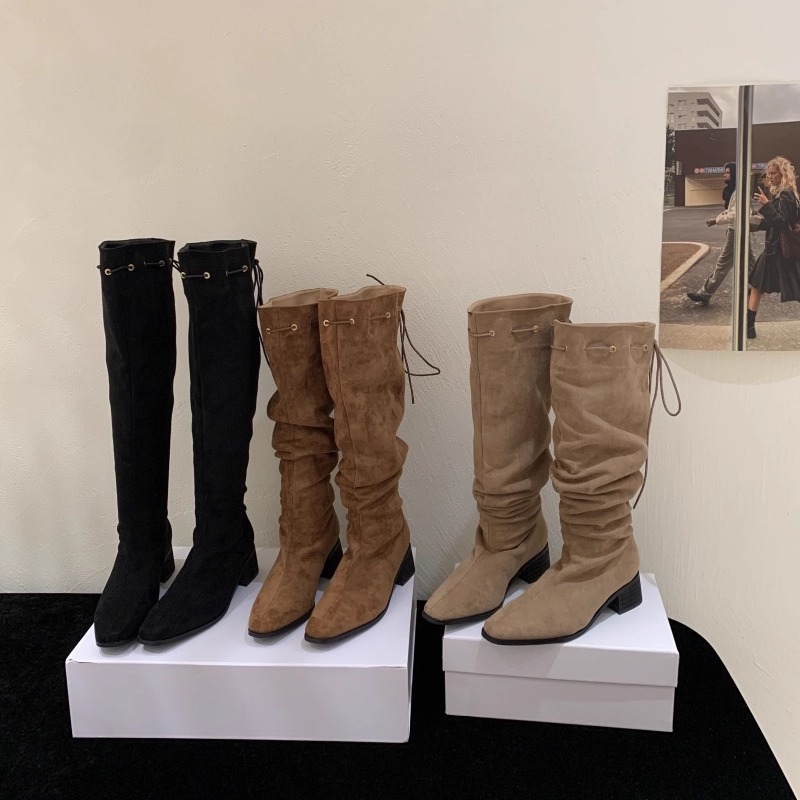 阿哩晴人2025新款复古英伦风粗跟高筒骑士靴百搭时尚潮流时装靴