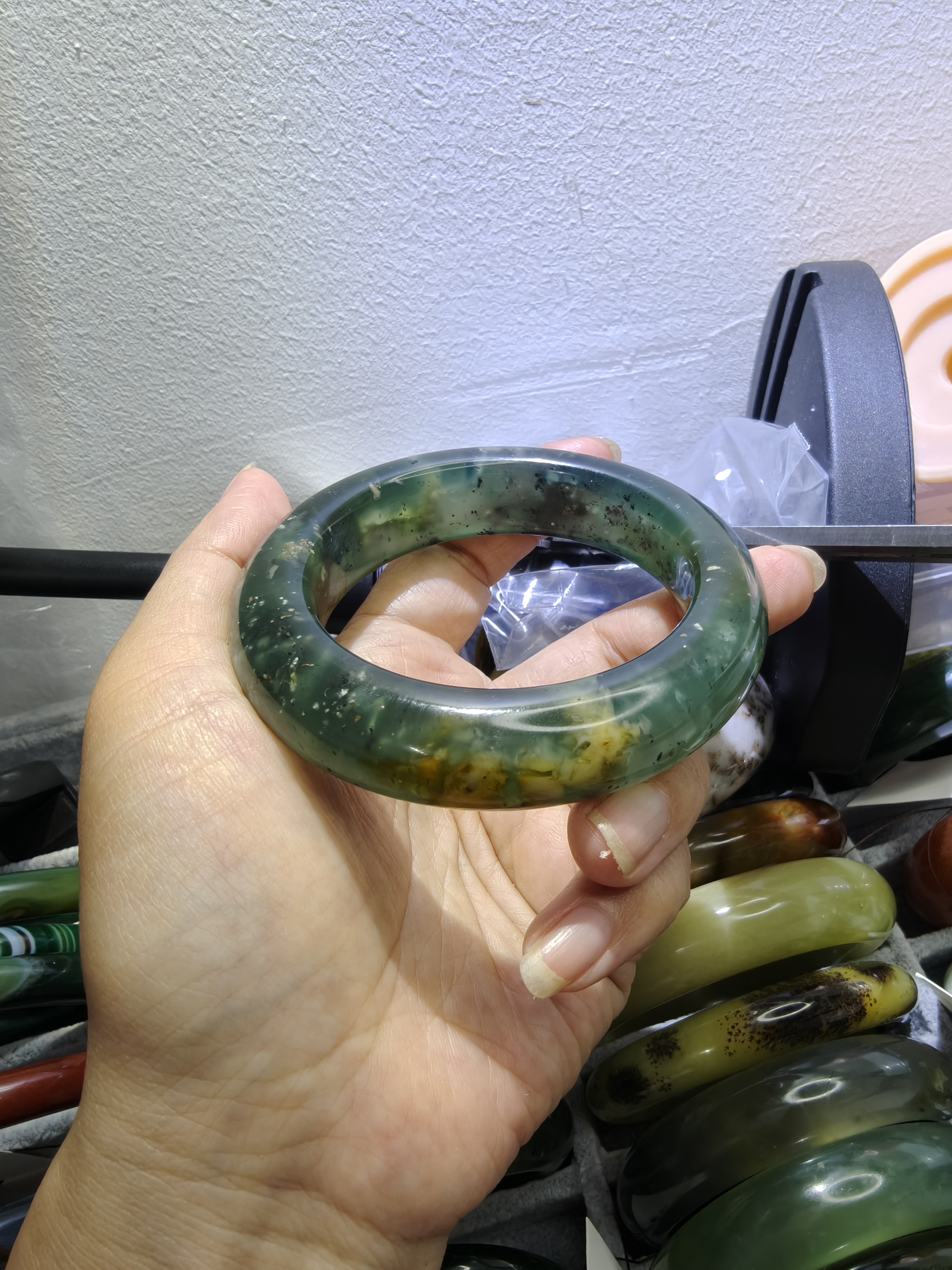 岫玉花玉玉石王蓝水蓝黄手镯5556