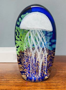 淄博琉璃大号夜光水母摆件带背景