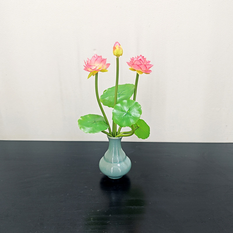 仿真荷花莲花摆件手工编织花瓶家居装饰桌面工艺品迷你供佛小荷花