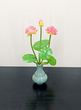 仿真荷花莲花摆件手工编织花瓶家居装饰桌面工艺品迷你供佛小荷花