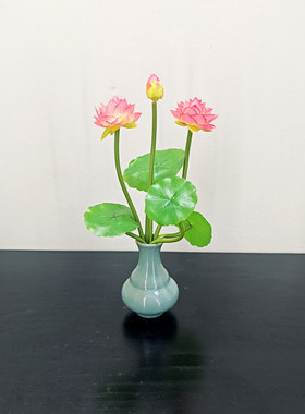仿真荷花莲花摆件手工编织花瓶家居装饰桌面工艺品迷你供佛小荷花