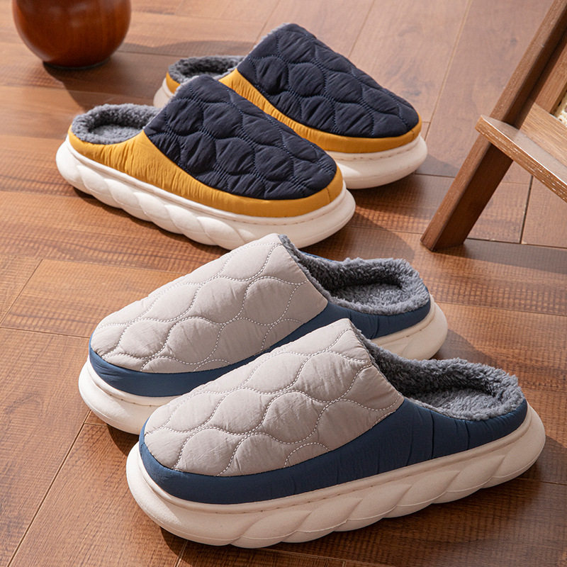 羽绒布防水棉拖鞋男士秋冬季超厚防寒防臭防滑居家保暖男拖鞋冬天